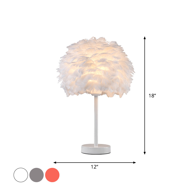Goose Feather Dome Night Light Nordic 1 Bulb Grey/White/Pink Table Lamp with Tripod/Straight Stand in Black/White/Wood Clearhalo 'Lamps' 'Table Lamps' Lighting' 1985048
