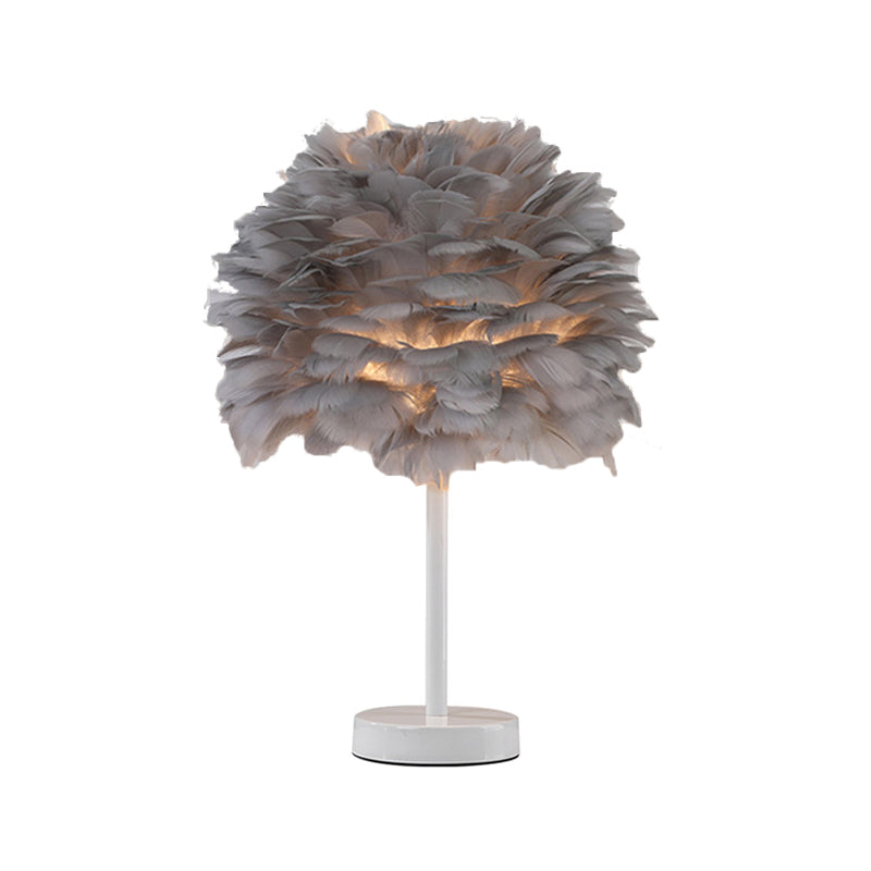 Goose Feather Dome Night Light Nordic 1 Bulb Grey/White/Pink Table Lamp with Tripod/Straight Stand in Black/White/Wood Clearhalo 'Lamps' 'Table Lamps' Lighting' 1985050
