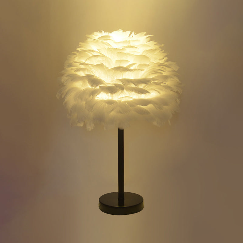 Goose Feather Dome Night Light Nordic 1 Bulb Grey/White/Pink Table Lamp with Tripod/Straight Stand in Black/White/Wood Clearhalo 'Lamps' 'Table Lamps' Lighting' 1985054