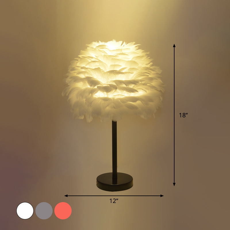 Goose Feather Dome Night Light Nordic 1 Bulb Grey/White/Pink Table Lamp with Tripod/Straight Stand in Black/White/Wood Clearhalo 'Lamps' 'Table Lamps' Lighting' 1985055