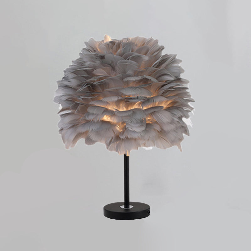 Goose Feather Dome Night Light Nordic 1 Bulb Grey/White/Pink Table Lamp with Tripod/Straight Stand in Black/White/Wood Clearhalo 'Lamps' 'Table Lamps' Lighting' 1985057