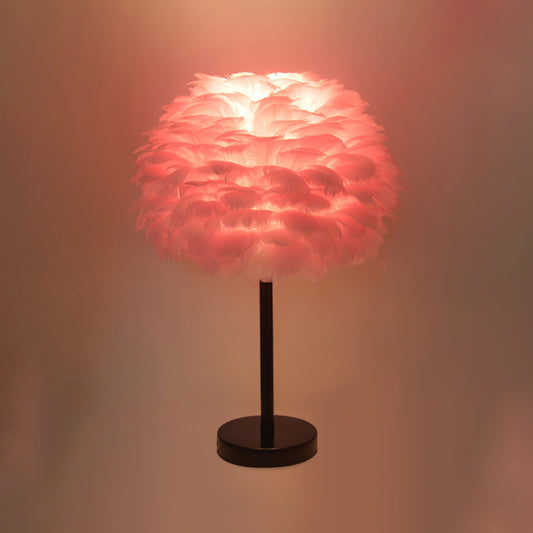 Goose Feather Dome Night Light Nordic 1 Bulb Grey/White/Pink Table Lamp with Tripod/Straight Stand in Black/White/Wood Clearhalo 'Lamps' 'Table Lamps' Lighting' 1985059