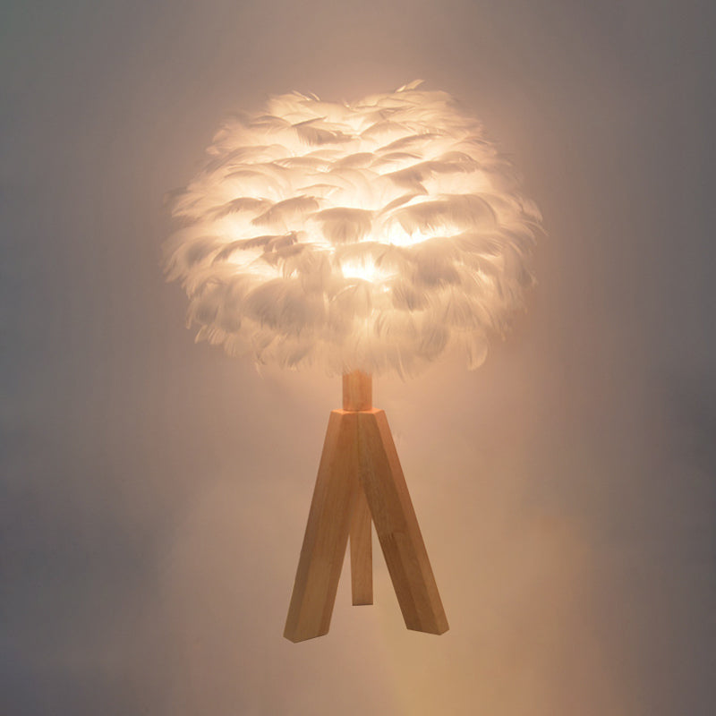 Goose Feather Dome Night Light Nordic 1 Bulb Grey/White/Pink Table Lamp with Tripod/Straight Stand in Black/White/Wood Clearhalo 'Lamps' 'Table Lamps' Lighting' 1985061