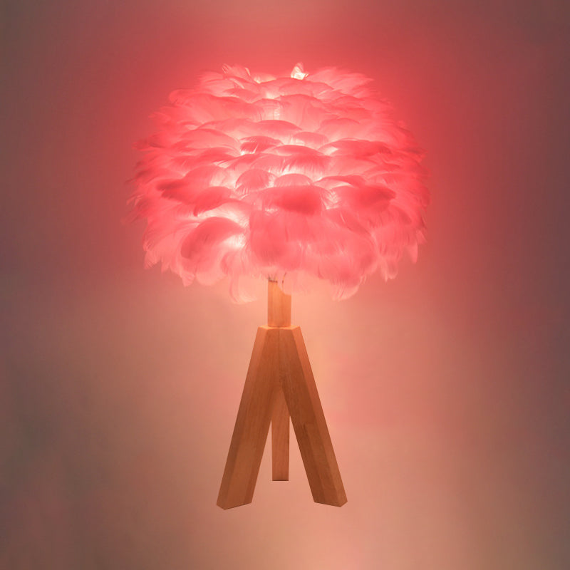 Goose Feather Dome Night Light Nordic 1 Bulb Grey/White/Pink Table Lamp with Tripod/Straight Stand in Black/White/Wood Clearhalo 'Lamps' 'Table Lamps' Lighting' 1985066