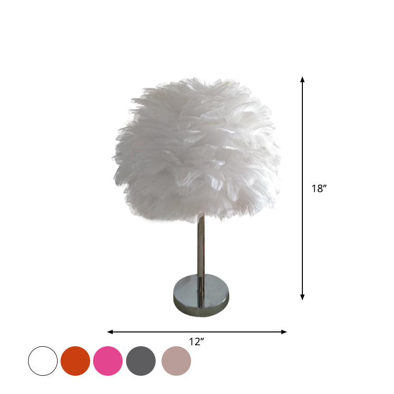 Modern Artichoke Plug-in Table Light Feather 1 Light Girls Room Nightstand Lamp in Pink/Grey/White Clearhalo 'Lamps' 'Table Lamps' Lighting' 1985071