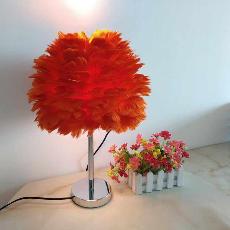 Modern Artichoke Plug-in Table Light Feather 1 Light Girls Room Nightstand Lamp in Pink/Grey/White Orange Clearhalo 'Lamps' 'Table Lamps' Lighting' 1985072