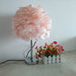 Modern Artichoke Plug-in Table Light Feather 1 Light Girls Room Nightstand Lamp in Pink/Grey/White Pink Clearhalo 'Lamps' 'Table Lamps' Lighting' 1985080