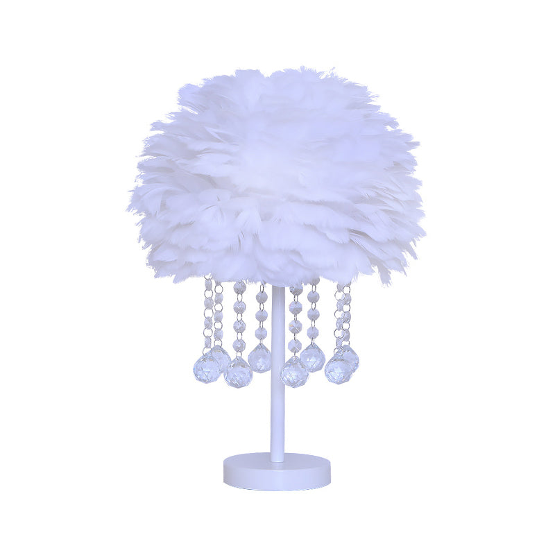 Hemisphere Feather Table Lamp Modern Single-Bulb Grey/White/Pink Night Light with Crystal Ball/Drop Clearhalo 'Lamps' 'Table Lamps' Lighting' 1985095