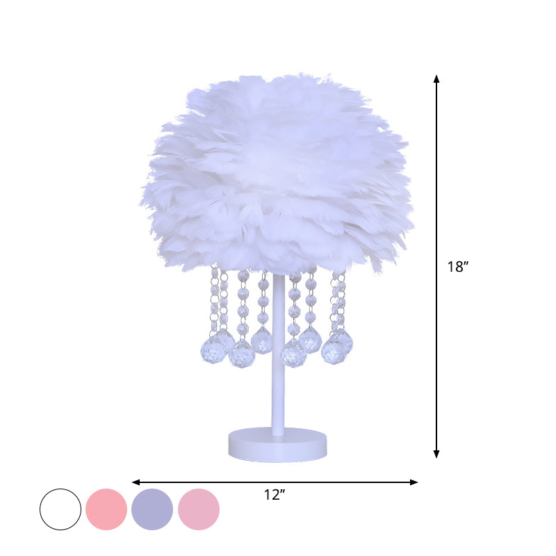 Hemisphere Feather Table Lamp Modern Single-Bulb Grey/White/Pink Night Light with Crystal Ball/Drop Clearhalo 'Lamps' 'Table Lamps' Lighting' 1985096