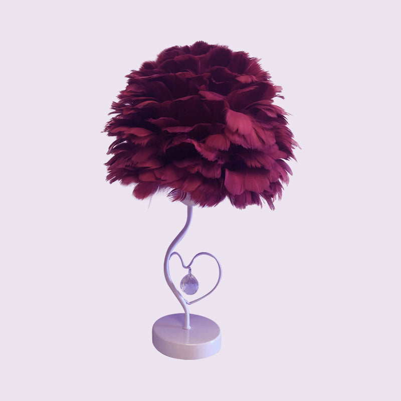 Apricot/Blue/Orange Dome Night Table Light Modern Style 1 Head Feather Nightstand Lamp with Heart Frame and Crystal Orb Clearhalo 'Lamps' 'Table Lamps' Lighting' 1985104