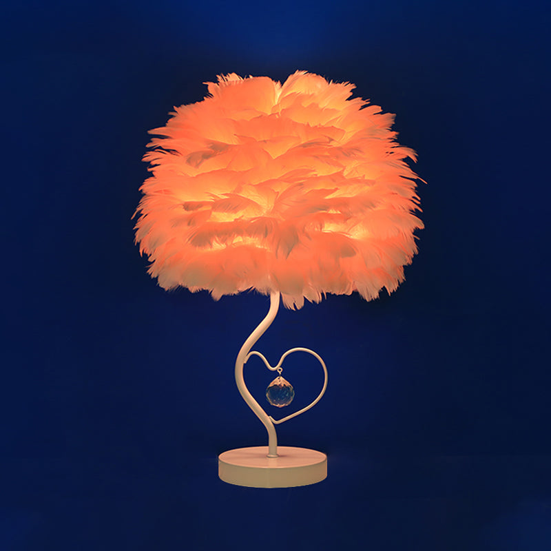 Apricot/Blue/Orange Dome Night Table Light Modern Style 1 Head Feather Nightstand Lamp with Heart Frame and Crystal Orb Clearhalo 'Lamps' 'Table Lamps' Lighting' 1985107