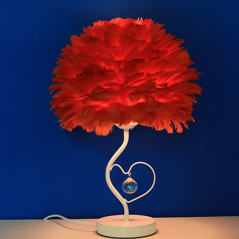 Apricot/Blue/Orange Dome Night Table Light Modern Style 1 Head Feather Nightstand Lamp with Heart Frame and Crystal Orb Orange Clearhalo 'Lamps' 'Table Lamps' Lighting' 1985108