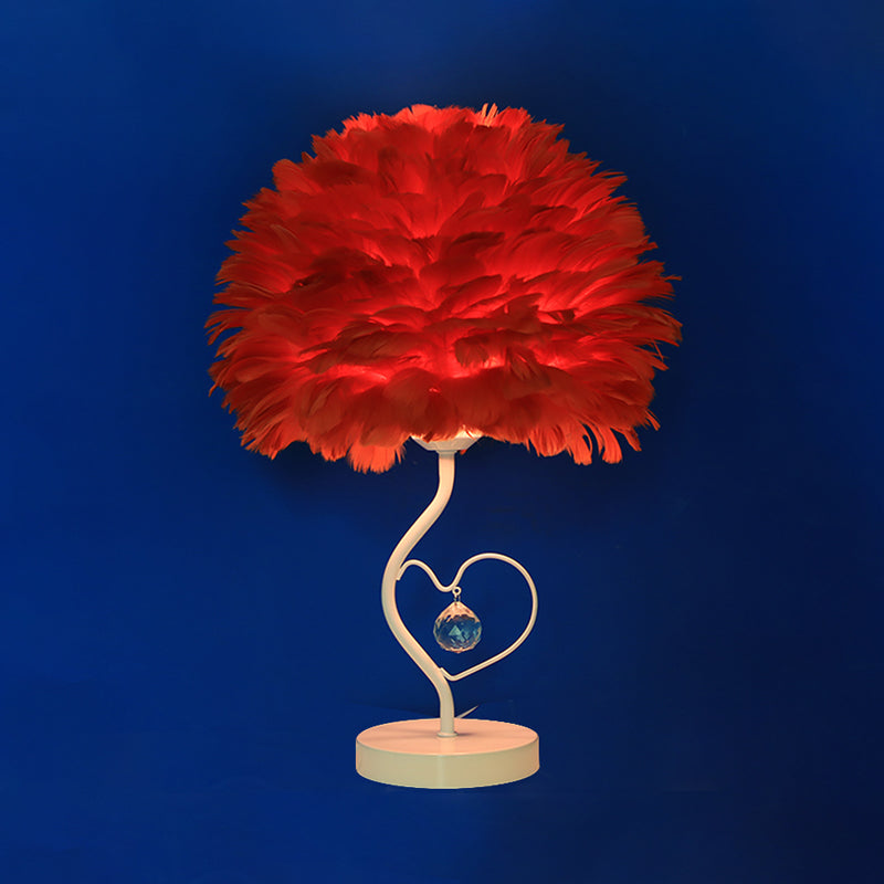 Apricot/Blue/Orange Dome Night Table Light Modern Style 1 Head Feather Nightstand Lamp with Heart Frame and Crystal Orb Clearhalo 'Lamps' 'Table Lamps' Lighting' 1985109