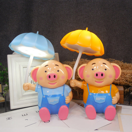 Kids Umbrella Desk Light with Piggy 1 Head Plastic Table Light for Child Bedroom - Clearhalo - 'Desk Lamps' - 'Lamps' - Lighting' - 198510