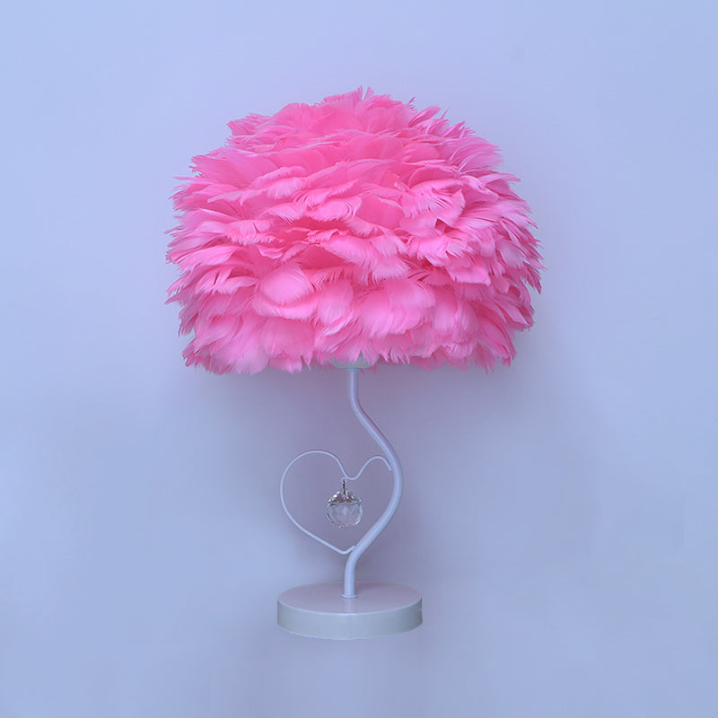 Apricot/Blue/Orange Dome Night Table Light Modern Style 1 Head Feather Nightstand Lamp with Heart Frame and Crystal Orb Clearhalo 'Lamps' 'Table Lamps' Lighting' 1985112