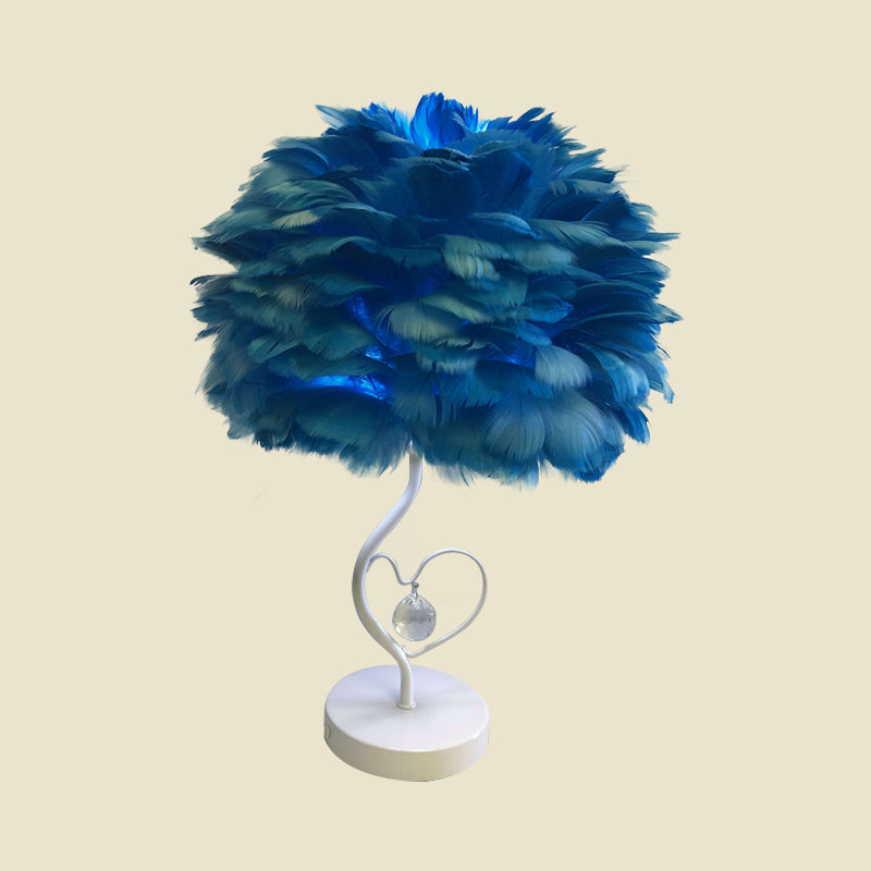 Apricot/Blue/Orange Dome Night Table Light Modern Style 1 Head Feather Nightstand Lamp with Heart Frame and Crystal Orb Clearhalo 'Lamps' 'Table Lamps' Lighting' 1985115