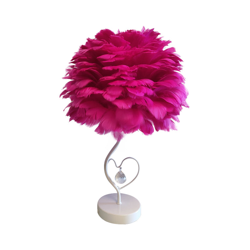 Apricot/Blue/Orange Dome Night Table Light Modern Style 1 Head Feather Nightstand Lamp with Heart Frame and Crystal Orb Clearhalo 'Lamps' 'Table Lamps' Lighting' 1985117