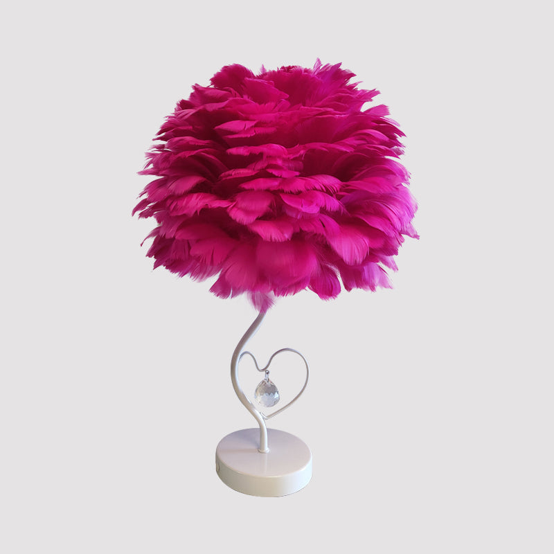 Apricot/Blue/Orange Dome Night Table Light Modern Style 1 Head Feather Nightstand Lamp with Heart Frame and Crystal Orb Clearhalo 'Lamps' 'Table Lamps' Lighting' 1985118