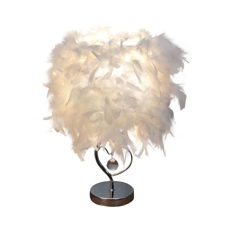 Nordic Loving Heart Night Light Feather 1 Bulb Bedroom Crystal Decorated Table Lamp in Red/Blue/White Clearhalo 'Lamps' 'Table Lamps' Lighting' 1985137