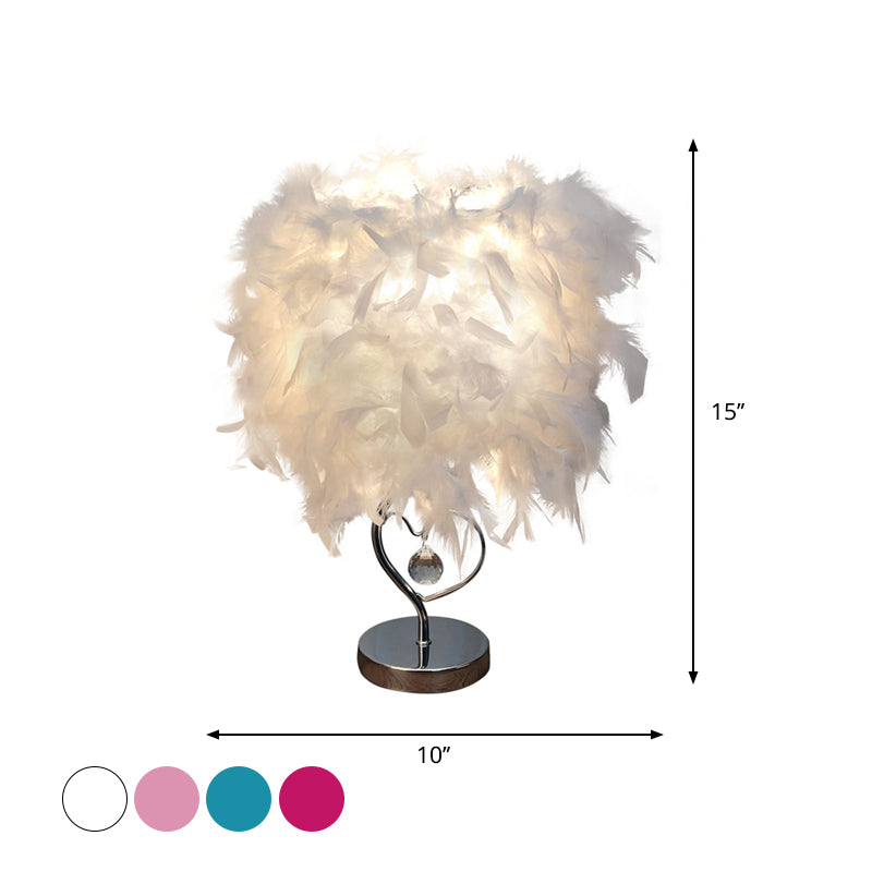 Nordic Loving Heart Night Light Feather 1 Bulb Bedroom Crystal Decorated Table Lamp in Red/Blue/White Clearhalo 'Lamps' 'Table Lamps' Lighting' 1985138