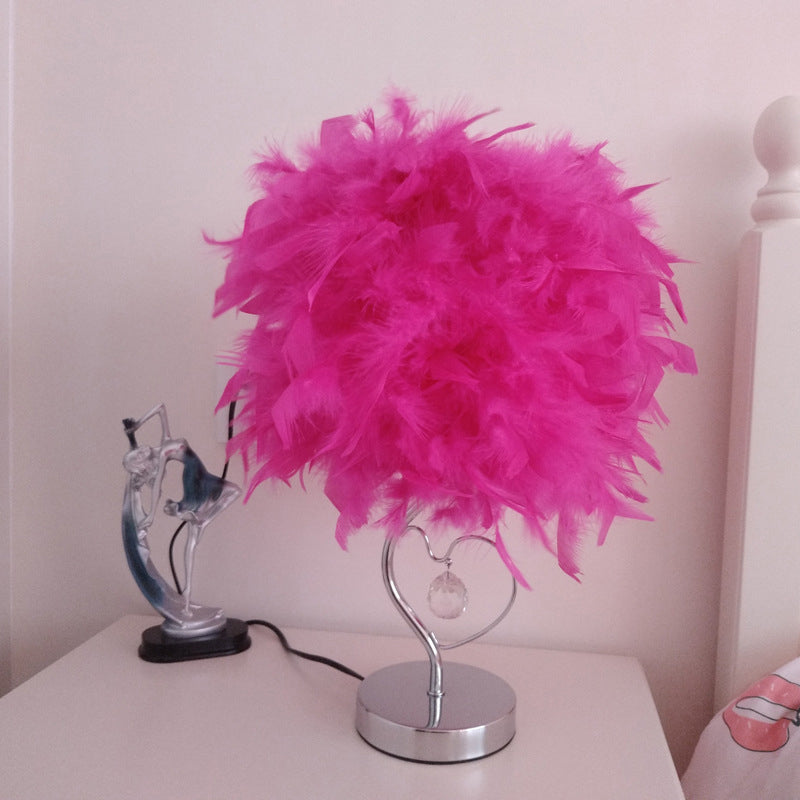 Nordic Loving Heart Night Light Feather 1 Bulb Bedroom Crystal Decorated Table Lamp in Red/Blue/White Red Clearhalo 'Lamps' 'Table Lamps' Lighting' 1985143