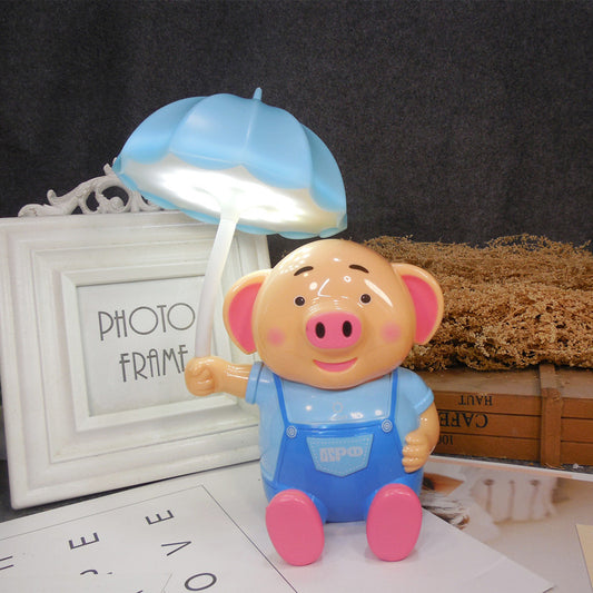 Kids Umbrella Desk Light with Piggy 1 Head Plastic Table Light for Child Bedroom Blue Clearhalo 'Desk Lamps' 'Lamps' Lighting' 198514