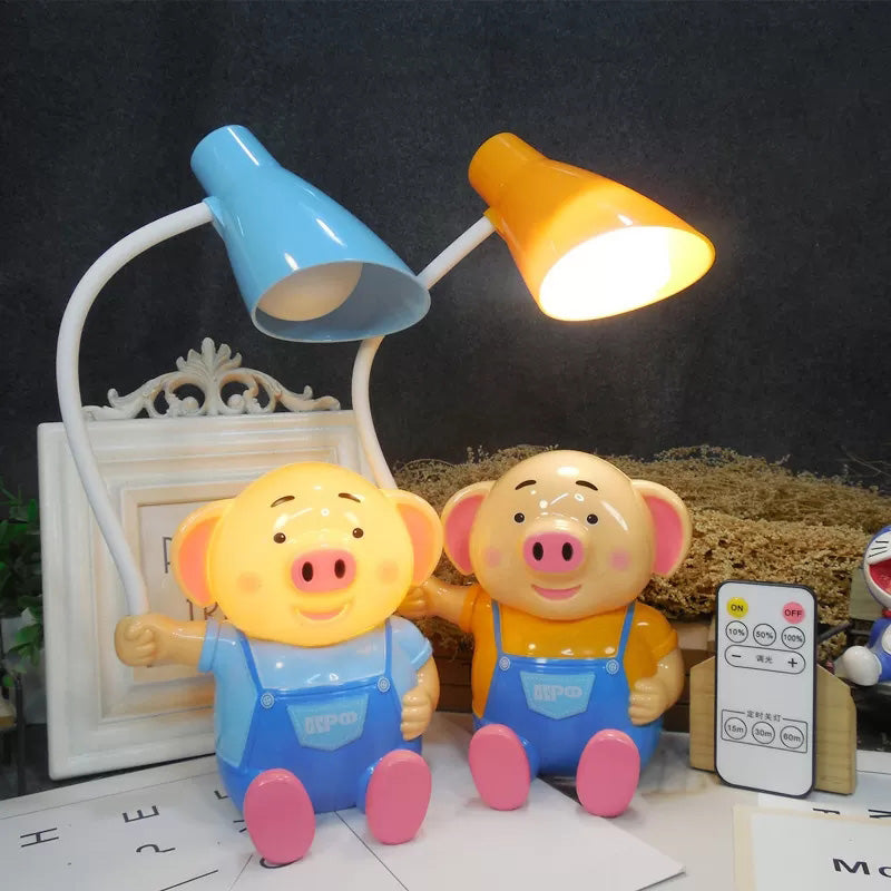 Lovely Horn Shade Desk Light Plastic 1 Head Reading Light with Piggy for Study Room Clearhalo 'Desk Lamps' 'Lamps' Lighting' 198516