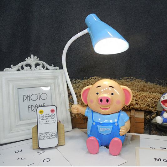 Lovely Horn Shade Desk Light Plastic 1 Head Reading Light with Piggy for Study Room - Blue - Clearhalo - 'Desk Lamps' - 'Lamps' - Lighting' - 198517