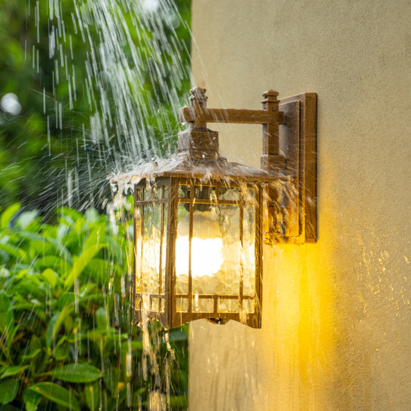 Rectangle Garden Wall Light Kit Antiqued Water Glass 1 Bulb Black/Brass Wall Sconce Lighting Fixture Clearhalo 'Wall Lamps & Sconces' 'Wall Lights' Lighting' 1985209