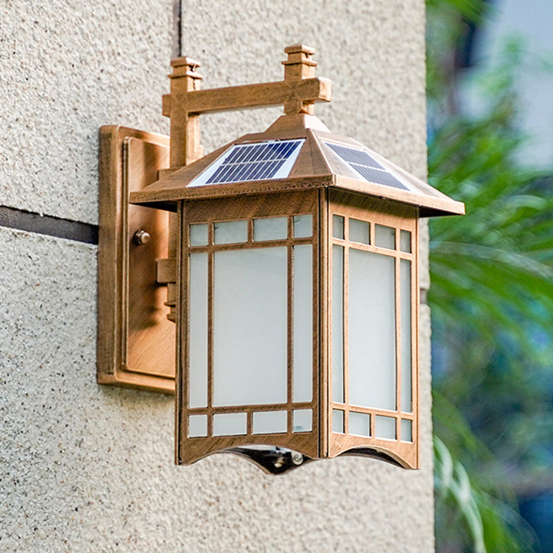 Solar Operated LED House Sconce Light Country Black/Brass Frosted Glass Wall Mounted Light Fixture Clearhalo 'Wall Lamps & Sconces' 'Wall Lights' Lighting' 1985218