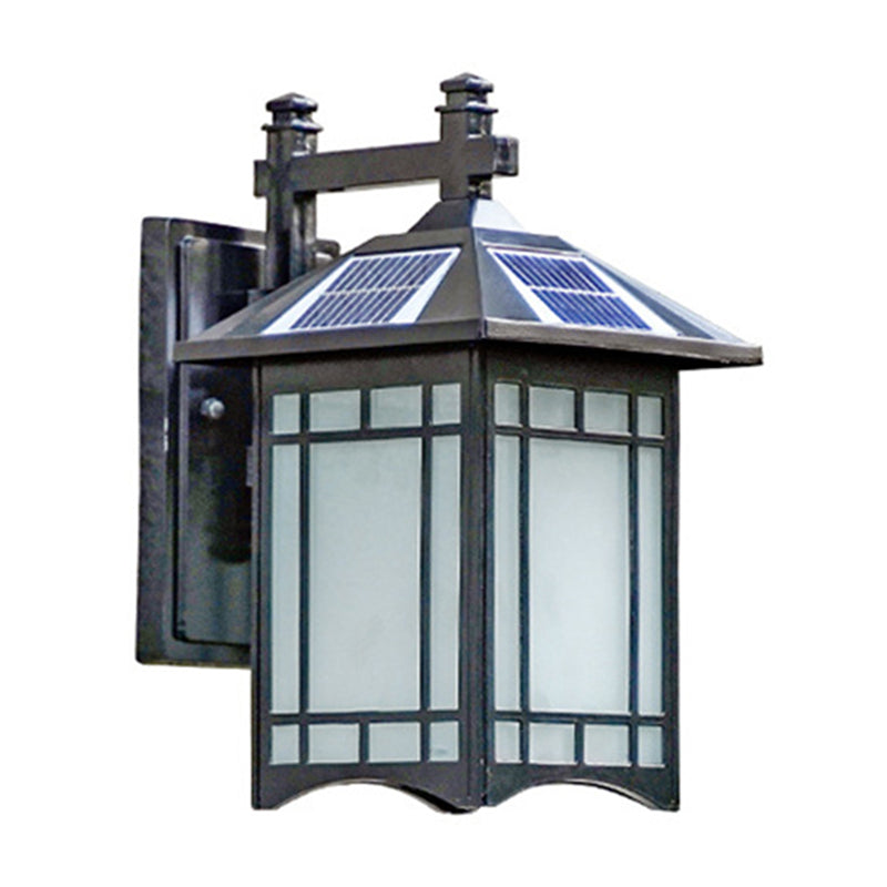 Solar Operated LED House Sconce Light Country Black/Brass Frosted Glass Wall Mounted Light Fixture Clearhalo 'Wall Lamps & Sconces' 'Wall Lights' Lighting' 1985223