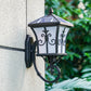 Frosted Glass Curved Lantern Sconce Traditional Patio Small/Large Solar LED Wall Lamp in Black/Brass Black Clearhalo 'Wall Lamps & Sconces' 'Wall Lights' Lighting' 1985230