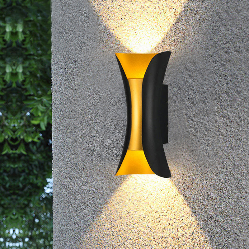 Small/Large Flared LED Wall Sconce Modern Metal 2 Bulbs Black/White/White-Gold Up Down Light for Terrace Gold-Black Clearhalo 'Cast Iron' 'Glass' 'Industrial' 'Modern wall lights' 'Modern' 'Tiffany' 'Traditional wall lights' 'Wall Lamps & Sconces' 'Wall Lights' Lighting' 1985304