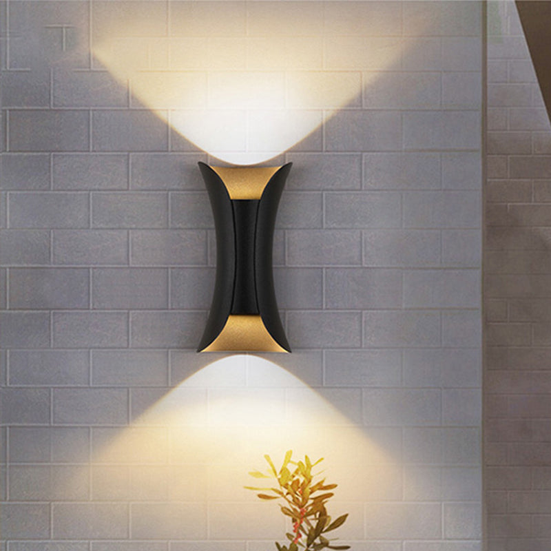 Small/Large Flared LED Wall Sconce Modern Metal 2 Bulbs Black/White/White-Gold Up Down Light for Terrace Clearhalo 'Cast Iron' 'Glass' 'Industrial' 'Modern wall lights' 'Modern' 'Tiffany' 'Traditional wall lights' 'Wall Lamps & Sconces' 'Wall Lights' Lighting' 1985305