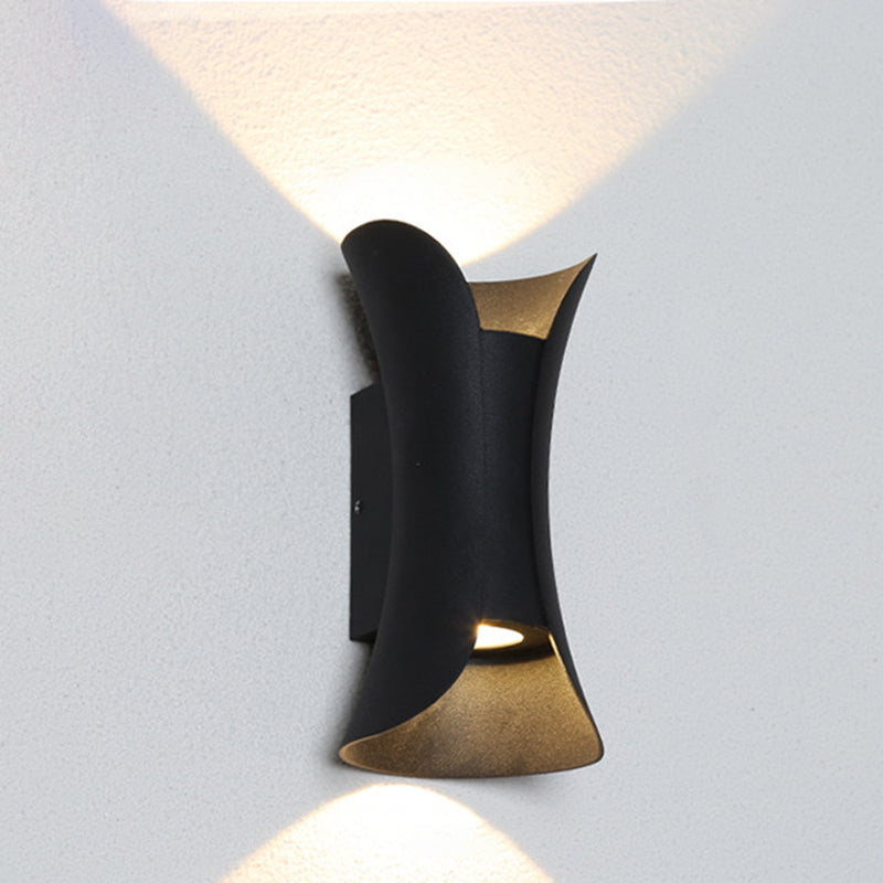 Small/Large Flared LED Wall Sconce Modern Metal 2 Bulbs Black/White/White-Gold Up Down Light for Terrace Black Clearhalo 'Cast Iron' 'Glass' 'Industrial' 'Modern wall lights' 'Modern' 'Tiffany' 'Traditional wall lights' 'Wall Lamps & Sconces' 'Wall Lights' Lighting' 1985310