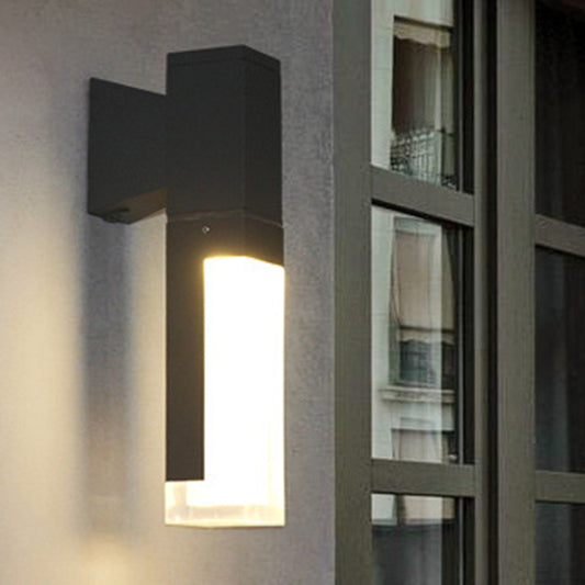 Rectangle Courtyard Wall Lamp Acrylic 1/2-Head Minimalist LED Sconce Light in Black, Warm/White Light 1.0 Black Clearhalo 'Cast Iron' 'Glass' 'Industrial' 'Modern wall lights' 'Modern' 'Tiffany' 'Traditional wall lights' 'Wall Lamps & Sconces' 'Wall Lights' Lighting' 1985334