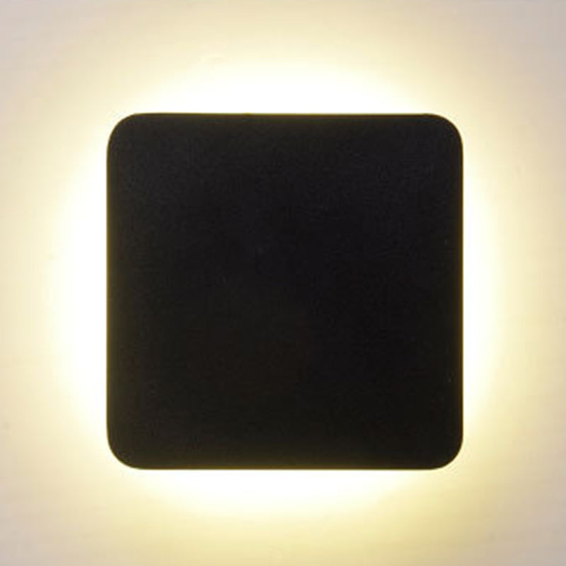 Round/Square Flush Mount Wall Lamp Minimalist Aluminum Hallway LED Sconce Light in Black Black Square Plate Clearhalo 'Cast Iron' 'Glass' 'Industrial' 'Modern wall lights' 'Modern' 'Tiffany' 'Traditional wall lights' 'Wall Lamps & Sconces' 'Wall Lights' Lighting' 1985353