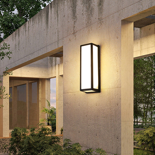 Small/Large Rectangular Patio Sconce Lamp Plastic Simplicity LED Flush Mount Wall Light in Black Black Clearhalo 'Cast Iron' 'Glass' 'Industrial' 'Modern wall lights' 'Modern' 'Tiffany' 'Traditional wall lights' 'Wall Lamps & Sconces' 'Wall Lights' Lighting' 1985414