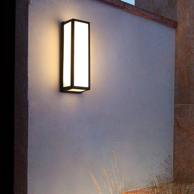 Small/Large Rectangular Patio Sconce Lamp Plastic Simplicity LED Flush Mount Wall Light in Black Clearhalo 'Cast Iron' 'Glass' 'Industrial' 'Modern wall lights' 'Modern' 'Tiffany' 'Traditional wall lights' 'Wall Lamps & Sconces' 'Wall Lights' Lighting' 1985416