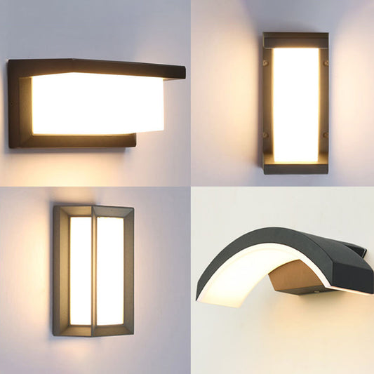 Arc/Rectangle/Oblong LED Wall Lamp Contemporary Aluminum Black Flush Mount Wall Sconce for Courtyard Clearhalo 'Cast Iron' 'Glass' 'Industrial' 'Modern wall lights' 'Modern' 'Tiffany' 'Traditional wall lights' 'Wall Lamps & Sconces' 'Wall Lights' Lighting' 1985421