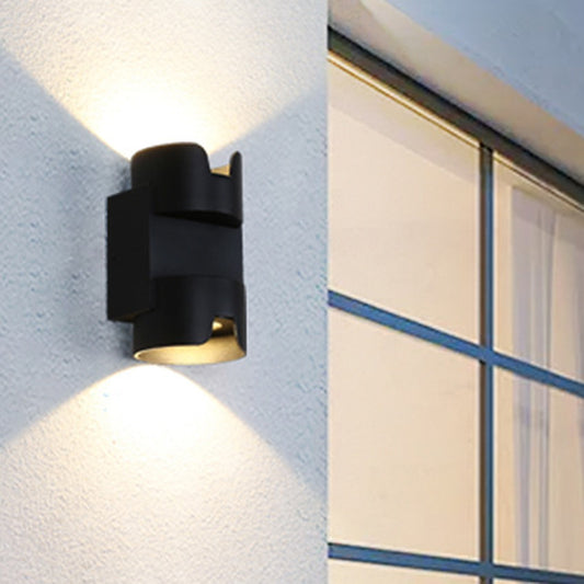 Patio LED Flush Mount Wall Light Simple Black Up Down Light with Cylinder Metal Shade Clearhalo 'Cast Iron' 'Glass' 'Industrial' 'Modern wall lights' 'Modern' 'Tiffany' 'Traditional wall lights' 'Wall Lamps & Sconces' 'Wall Lights' Lighting' 1985461