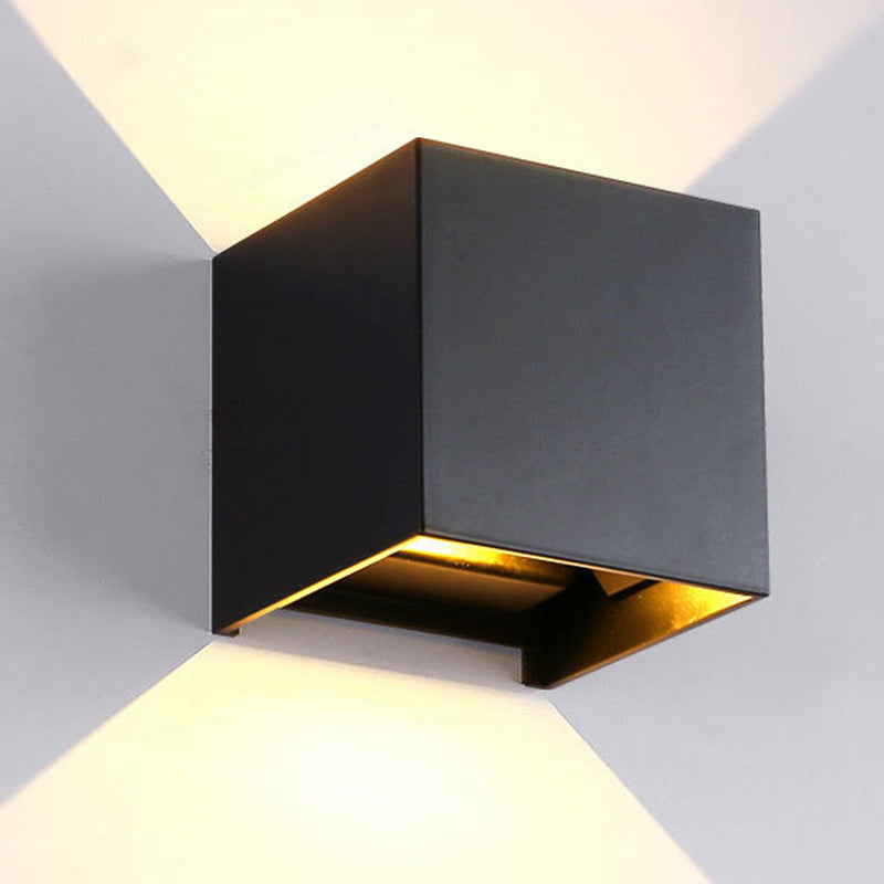 Cube/Triangle/Cylinder Wall Lamp Fixture Nordic Metal Black Up and Down LED Wall Sconce for Outdoor Clearhalo 'Cast Iron' 'Glass' 'Industrial' 'Modern wall lights' 'Modern' 'Tiffany' 'Traditional wall lights' 'Wall Lamps & Sconces' 'Wall Lights' Lighting' 1985517