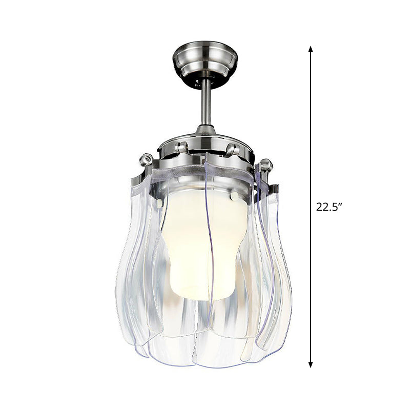 42" Wide LED Pendant Fan Lamp Traditional Tapered Metallic Semi Flush Ceiling Light Fixture in Silver with 8 Blades Clearhalo 'Ceiling Fans with Lights' 'Ceiling Fans' Lighting' 1985597