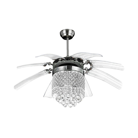 42" Wide LED Pendant Fan Lamp Traditional Tapered Metallic Semi Flush Ceiling Light Fixture in Silver with 8 Blades Silver C Clearhalo 'Ceiling Fans with Lights' 'Ceiling Fans' Lighting' 1985598