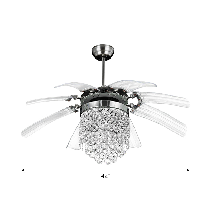 42" Wide LED Pendant Fan Lamp Traditional Tapered Metallic Semi Flush Ceiling Light Fixture in Silver with 8 Blades Clearhalo 'Ceiling Fans with Lights' 'Ceiling Fans' Lighting' 1985599