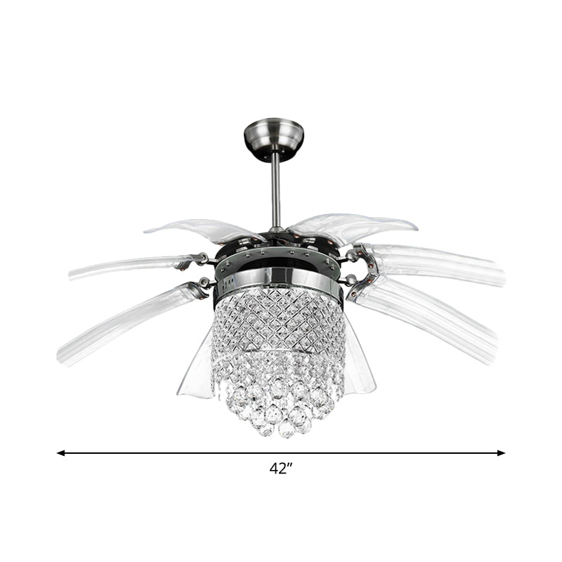 42" Wide LED Pendant Fan Lamp Traditional Tapered Metallic Semi Flush Ceiling Light Fixture in Silver with 8 Blades Clearhalo 'Ceiling Fans with Lights' 'Ceiling Fans' Lighting' 1985599