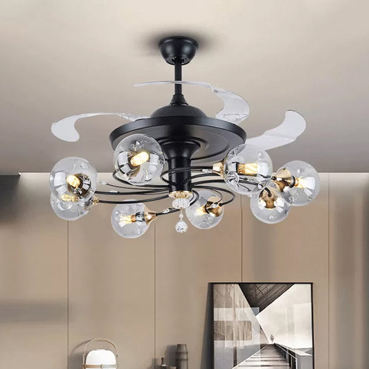 42" Wide Simplicity Globe Pendant Fan Lamp Clear Glass 8-Light Bedroom Semi Flush Mount Lighting with 4 Blades Clearhalo 'Ceiling Fans with Lights' 'Ceiling Fans' 'Modern Ceiling Fans' 'Modern' Lighting' 1985624