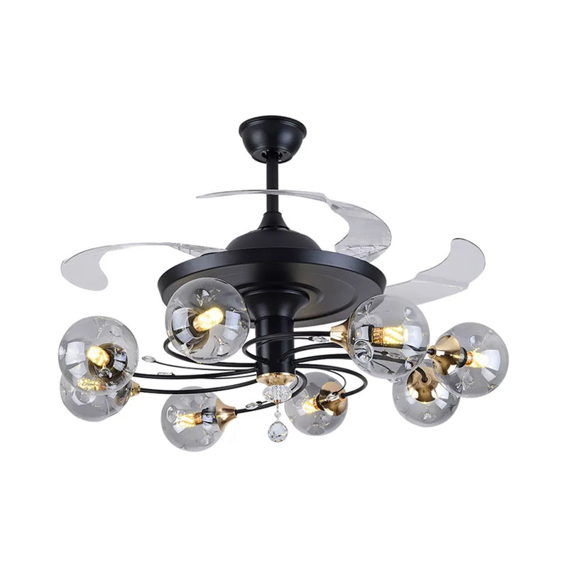 42" Wide Simplicity Globe Pendant Fan Lamp Clear Glass 8-Light Bedroom Semi Flush Mount Lighting with 4 Blades Clearhalo 'Ceiling Fans with Lights' 'Ceiling Fans' 'Modern Ceiling Fans' 'Modern' Lighting' 1985626