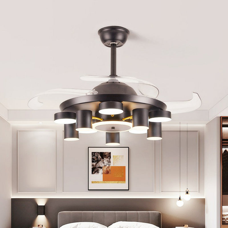 Round Bedroom Hanging Fan Lamp Metal 42" Wide LED Contemporary Semi Flush Ceiling Light, 4 Blades Clearhalo 'Ceiling Fans with Lights' 'Ceiling Fans' 'Modern Ceiling Fans' 'Modern' Lighting' 1985635