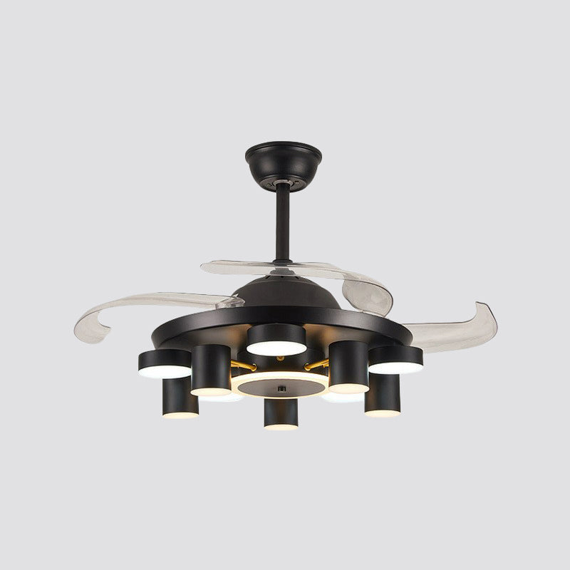 Round Bedroom Hanging Fan Lamp Metal 42" Wide LED Contemporary Semi Flush Ceiling Light, 4 Blades Clearhalo 'Ceiling Fans with Lights' 'Ceiling Fans' 'Modern Ceiling Fans' 'Modern' Lighting' 1985637